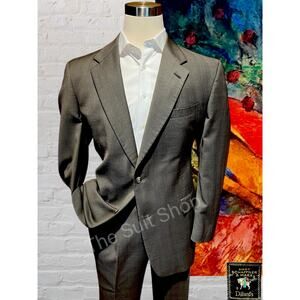 Vintage Hart Schaffner Marx 44L 38x30 Taupe Gray Royal Blue Glen Plaid Suit